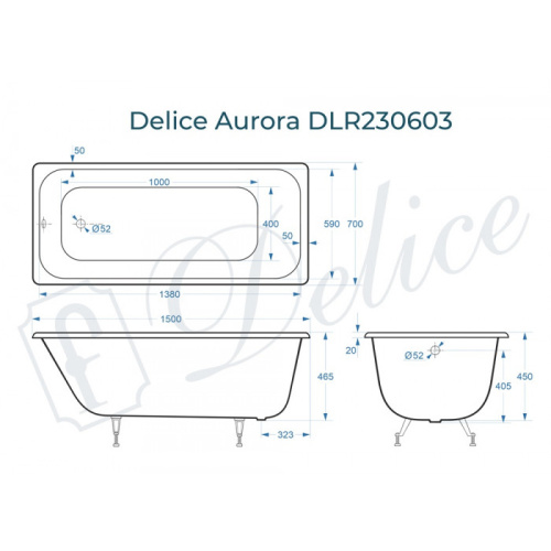 Ванна чугунная Delice Aurora DLR230603 150х70 пристенная прямоугольная - фото 2