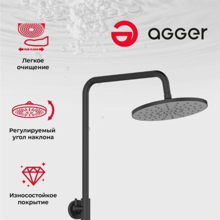 Душевая стойка Agger Thermo A2461144 настенная цвет черный с термостатом