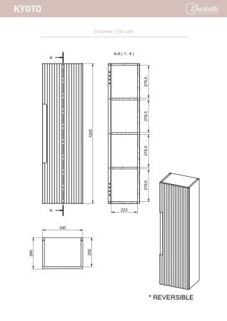 Шкаф-пенал Visobath Kyoto 77469/Quarzo 30х120 подвесной цвет серый