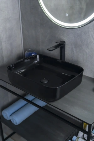 Раковина керамическая Gid Geométrico 53351 50х40 накладная цвет черный без отверстий под смеситель