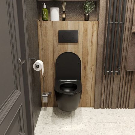 Унитаз подвесной Bond Oval F01-108 черный с сиденьем микролифт безободковый душевой смыв