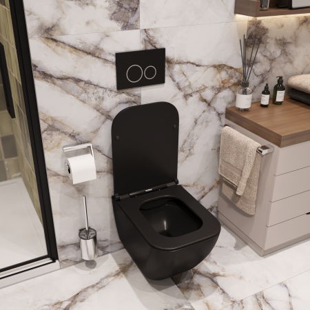 Унитаз подвесной Cerutti SPA CT8920 черный матовый с сиденьем микролифт безободковый каскадный смыв