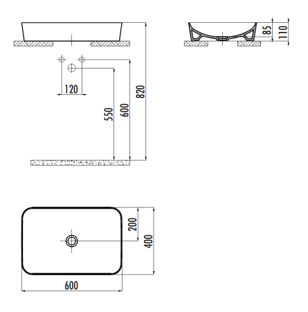 Раковина из сантехнического фарфора Creavit Ultra UL060-00CB00E-0000 60х40 накладная цвет белый 1 отверстие под смеситель