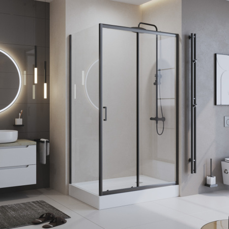 Душевой уголок BelBagno UNO-195 UNO-195-AH-1-120/80-C-NERO стекло прозрачное 5 мм