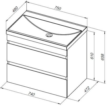 Тумба под раковину Aquanet Нота NEW 00334192 74х47х61 подвесная цвет темное дерево
