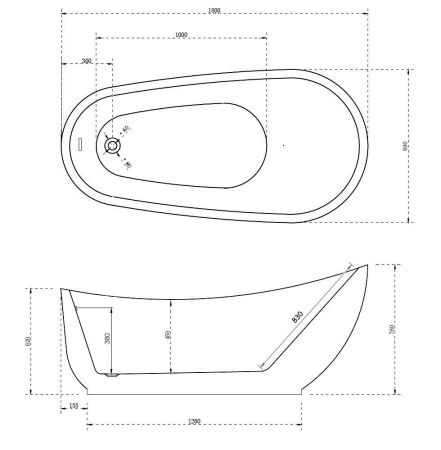 Ванна акриловая Abber AB9288 180х90 отдельностоящая овальная с каркасом