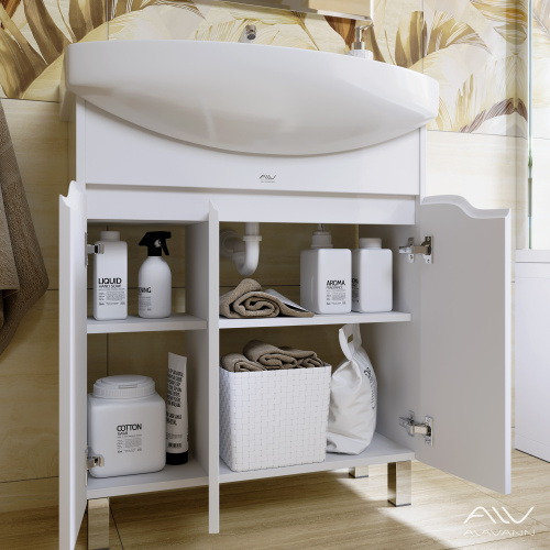 Тумба с раковиной Alavann Crystal 75 ALV0953000 напольная белая с полками - фото 2