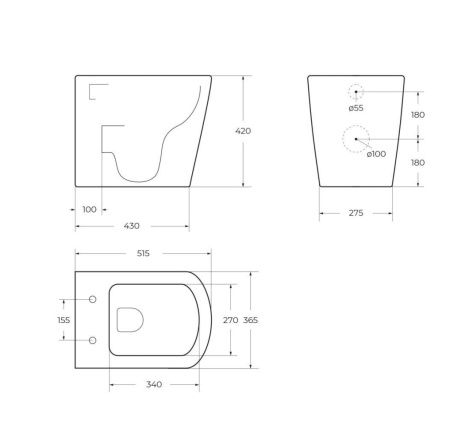 Чаша унитаза приставная BelBagno ALBANO BB120CBR цвет белый без сиденья безободковая каскадный смыв