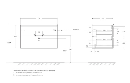 Тумба под раковину BelBagno Albano ALBANO-800-2C-SO-BL 80x45x50 - фото 2