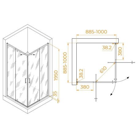 Душевой уголок RGW Passage 350803899-11 90х90 стекло прозрачное профиль хром без поддона