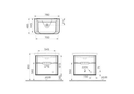 Тумба с раковиной Vitra Sento 60824 80х50 подвесная цвет белый