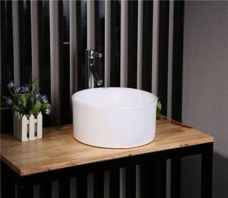 Раковина из сантехнического фаянса CeramaLux 9011 40х40 накладная цвет белый без отверстий под смеситель