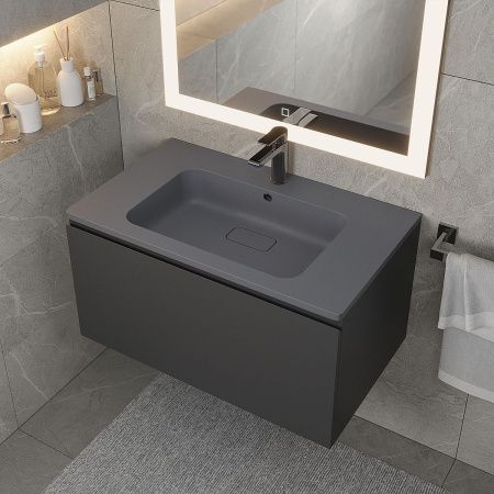 Раковина из искусственного камня Uperwood Lagoon Quartz 297000018 80х50 полувстраиваемая цвет серый