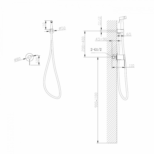 Гигиенический душ со смесителем ABBER Emotion AF8825NG никель - фото 4