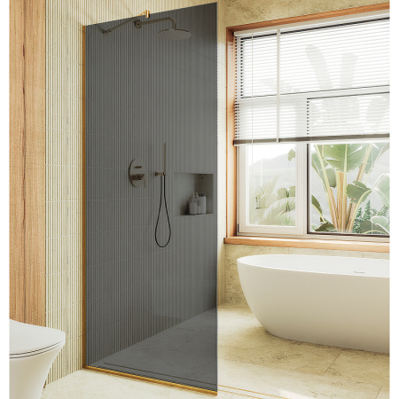 Душевая перегородка Maybah Glass MGD-698-3у 79х195 стекло тонированное профиль золото глянцевое