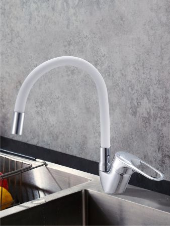 Смеситель для кухни Voda EH 519 white на мойку белый/хром