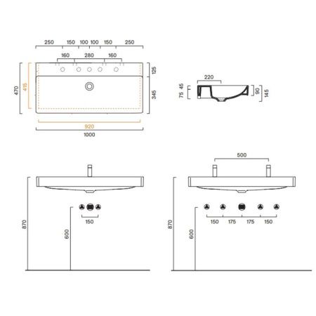 Раковина керамическая Catalano Green 421000001 100 см подвесная цвет белый без отверстий под смеситель