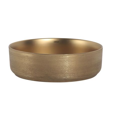 Раковина из сантехнического фаянса Abber BEQUEM AC2109BGM 40х40 накладная цвет золото без отверстий под смеситель