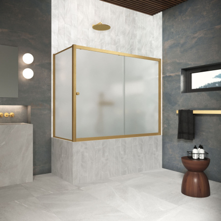 Душевая шторка на ванну Vegas-Glass ZV+ZVF Protec ZV+ZVF Protec 160*90 03 10 160х140 стекло матовое профиль золото матовое ориентация универсальная