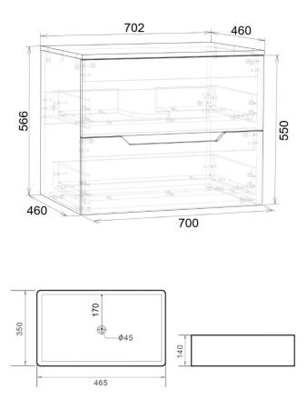 Тумба с раковиной Orange Line Li-70TuLMDF+B02-460MB 70х50 подвесная цвет бежевый