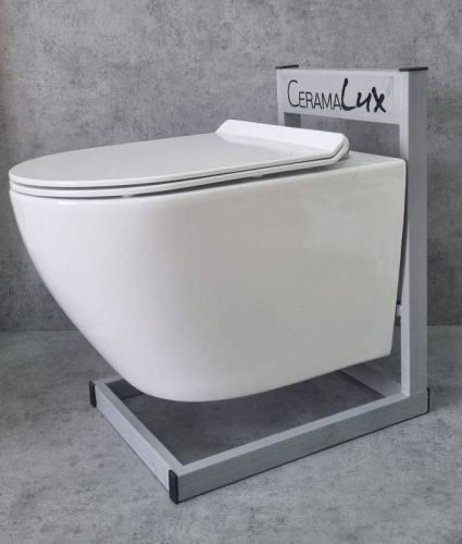 Унитаз подвесной CeramaLux 2196-2 белый с сиденьем микролифт каскадный смыв - фото 5