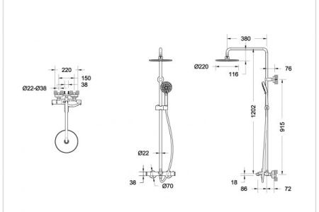 Душевая стойка Bravat Waterfall F639114C-A2-RUS настенная цвет хром с термостатом