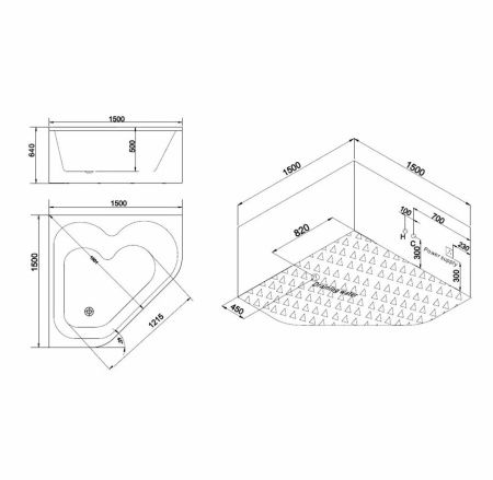 Ванна акриловая гидромассажная SSWW A2202DGSP 150х150 угловая четверть круга с каркасом