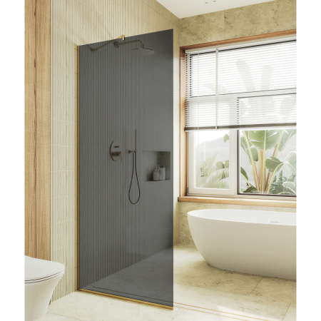 Душевая перегородка Maybah Glass MGD-1355-3у 99х195 стекло тонированное профиль золото глянцевое