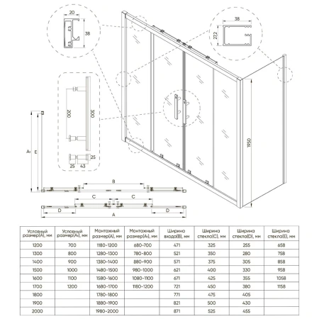 Душевой уголок Veconi Evo E4-SP-CH-170100-01-C9 170х100 стекло прозрачное профиль хром без поддона