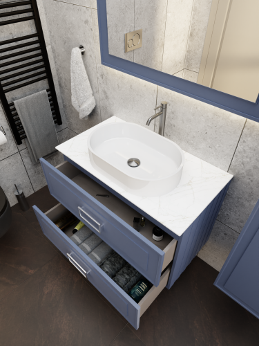 Тумба со столешницей La Fenice CUBO TWIN NFNC-01-CUB-BG-80-2-2-GG 80х62х49 подвесная цвет синий - фото 4