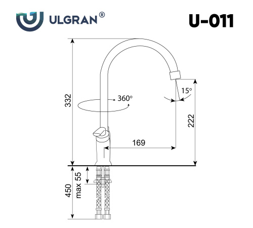 Смеситель для кухни Ulgran Classic U-011-343 на раковину антрацит без термостата - фото 2
