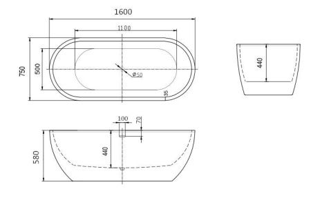 Ванна акриловая Art&Max AM-218-1600-750 160х75 отдельностоящая овальная