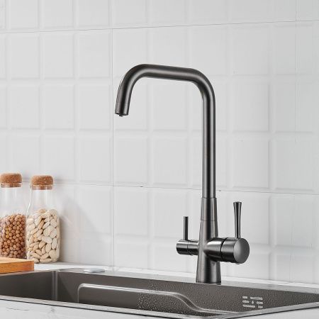 Смеситель для кухни Shevanik S528T на мойку оружейная сталь