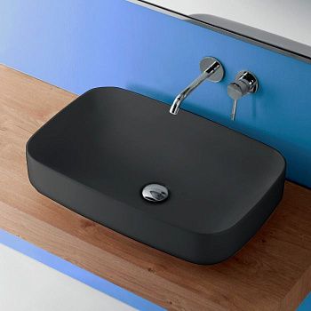 Раковина из сантехнического фарфора Kerasan Tribeca 514131 60х40 накладная цвет черный без отверстий под смеситель