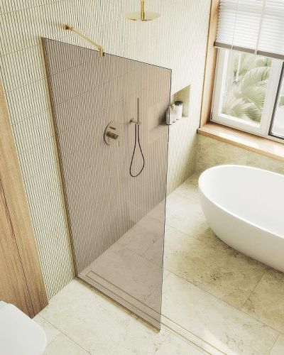 Душевая перегородка Maybah Glass MGD-1353-3у 100х195 стекло тонированное профиль золото - фото 2