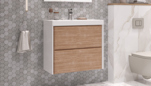 Тумба под раковину Velvex GESSO tpGES.70.2Y-25.21 69х39х59 подвесная цвет белый/дуб сонома - фото 3