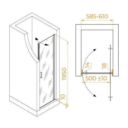 Душевая дверь RGW Leipzig 351200306-110 60х195 стекло прозрачное профиль сатин