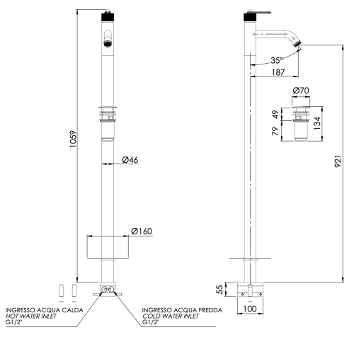 Смеситель для раковины Daniel Brooklyn BY688DP напольный брашированное золото - фото 2