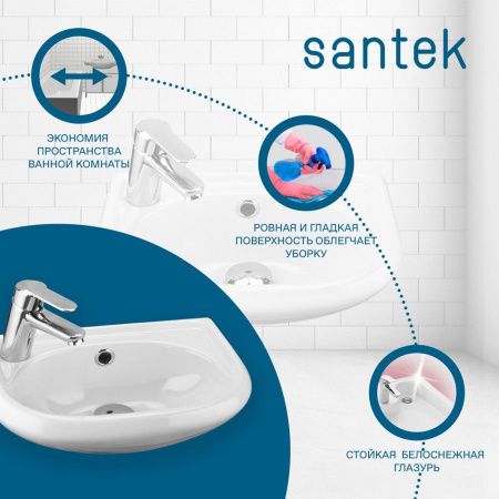 Раковина из сантехнического фарфора Santek Бриз 1WH110442 40х30 подвесная цвет белый 1 отверстие под смеситель