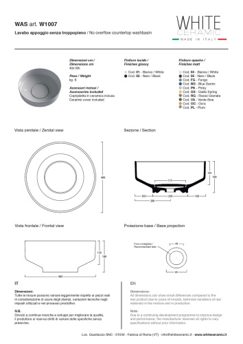 Раковина White Ceramic Was 40 см W100701 накладная цвет белый глянцевый - фото 3