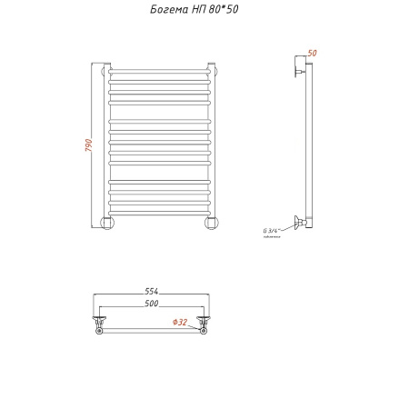 Полотенцесушитель Тругор Богема Богема/нп8050 63х80 водяной хром