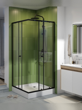Душевой уголок Teymi Helmi T00604 90х90 стекло прозрачное профиль черный с поддоном