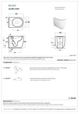 Чаша унитаза приставная Olympia Milady MIL110307 цвет коричневый без сиденья безободковая