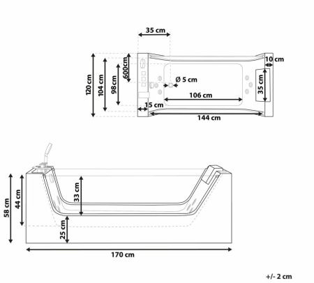 Ванна акриловая гидромассажная Cerutti SPA C-454A 170х120 пристенная прямоугольная с ножками