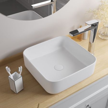 Раковина из сантехнического фарфора Iddis Bridge BRIWM04i27 40х40 накладная цвет белый без отверстий под смеситель