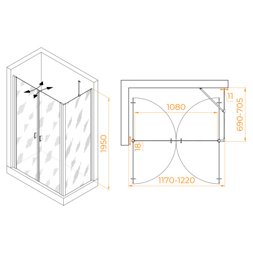 Душевой уголок RGW Passage 060814427-14 120х70 стекло прозрачное профиль черный без поддона - фото 2
