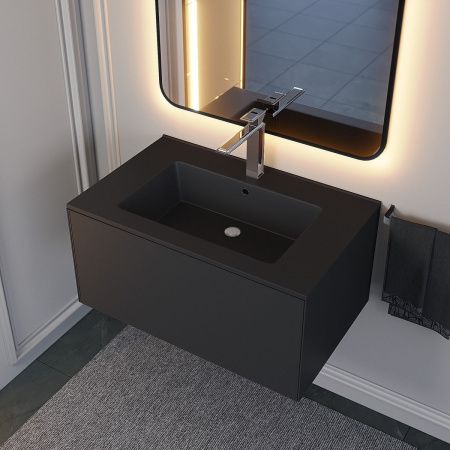 Раковина из искусственного камня Uperwood Parma Quartz 291003004 80х50 полувстраиваемая цвет черный