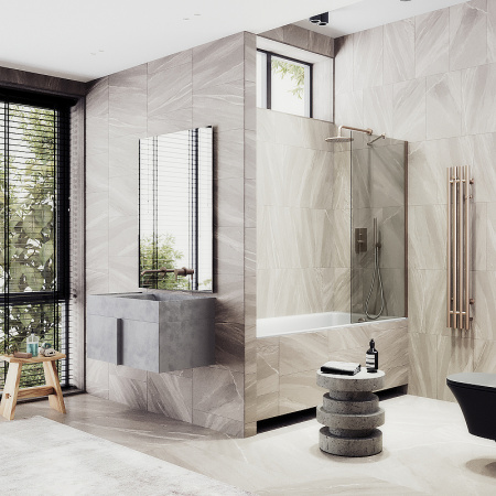 Душевая шторка на ванну Maybah Glass MGV-71-2ш 90х140 стекло тонированное профиль бронза ориентация универсальная