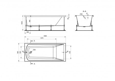 Ванна акриловая Santek Фиджи 1WH501706 180х80 пристенная прямоугольная без каркаса