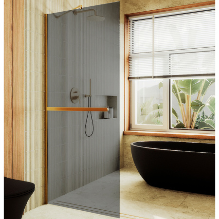 Душевая перегородка Maybah Glass MGD-723-3ш 69х195 стекло тонированное профиль золото глянцевое